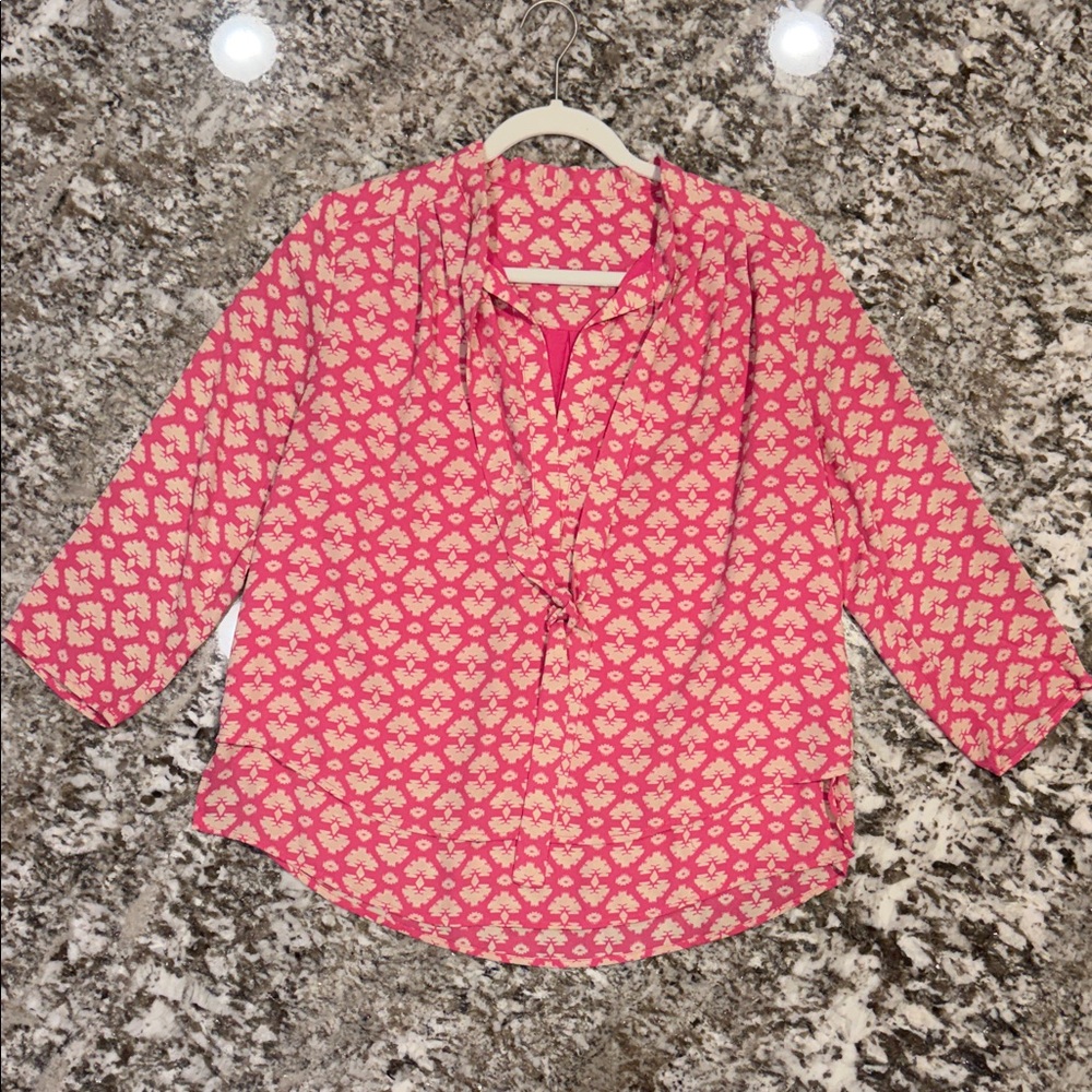 Women's Pink Patterned Tie-Neck Blouse